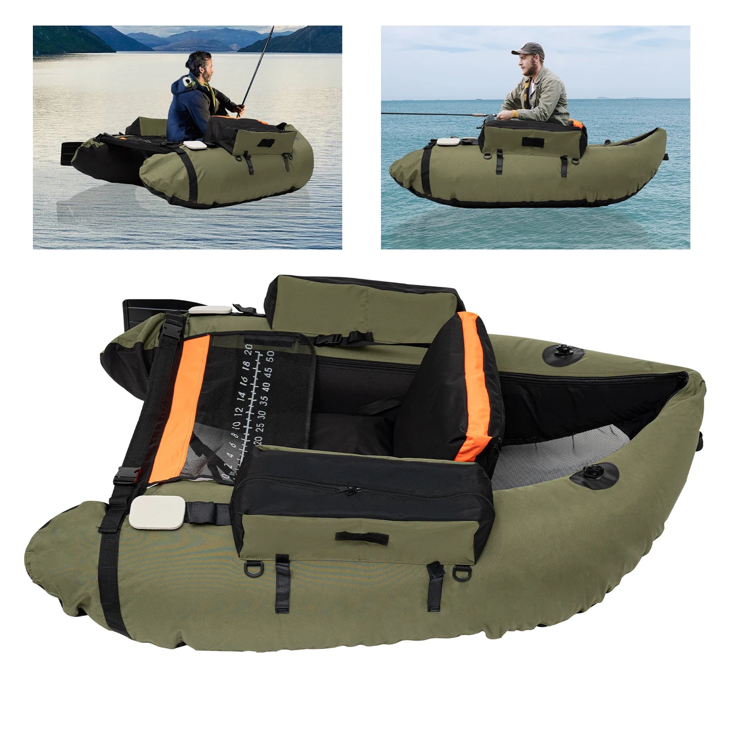 Inflatable Fishing Boat 1-Person Portable Lightweight Dinghy with Oars Pump Carry Bag for Lake River Kayak Rafting Float Tube