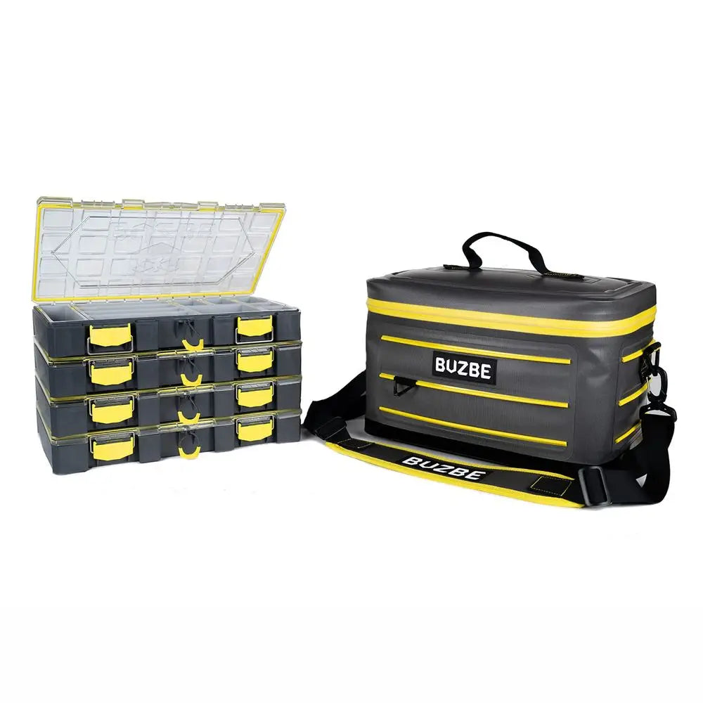 Swarm 28 Modular Dry Bag Customizable Fishing Tackle Carrier, Airtight, Saltwater Ready, Grey and Yellow