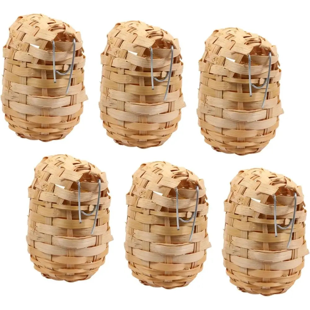 6pcs Handmade Bamboo Bird Nest Finch Bird Nests for Cages Bird House for Balcony Bird House for Warm Shelter Garden Hand Woven A