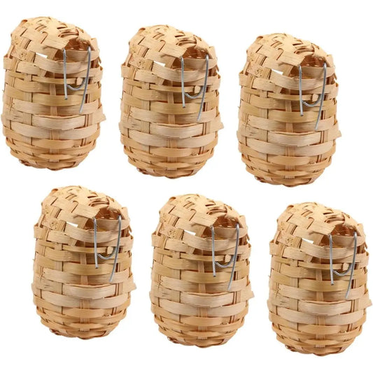 6pcs Handmade Bamboo Bird Nest Finch Bird Nests for Cages Bird House for Balcony Bird House for Warm Shelter Garden Hand Woven A