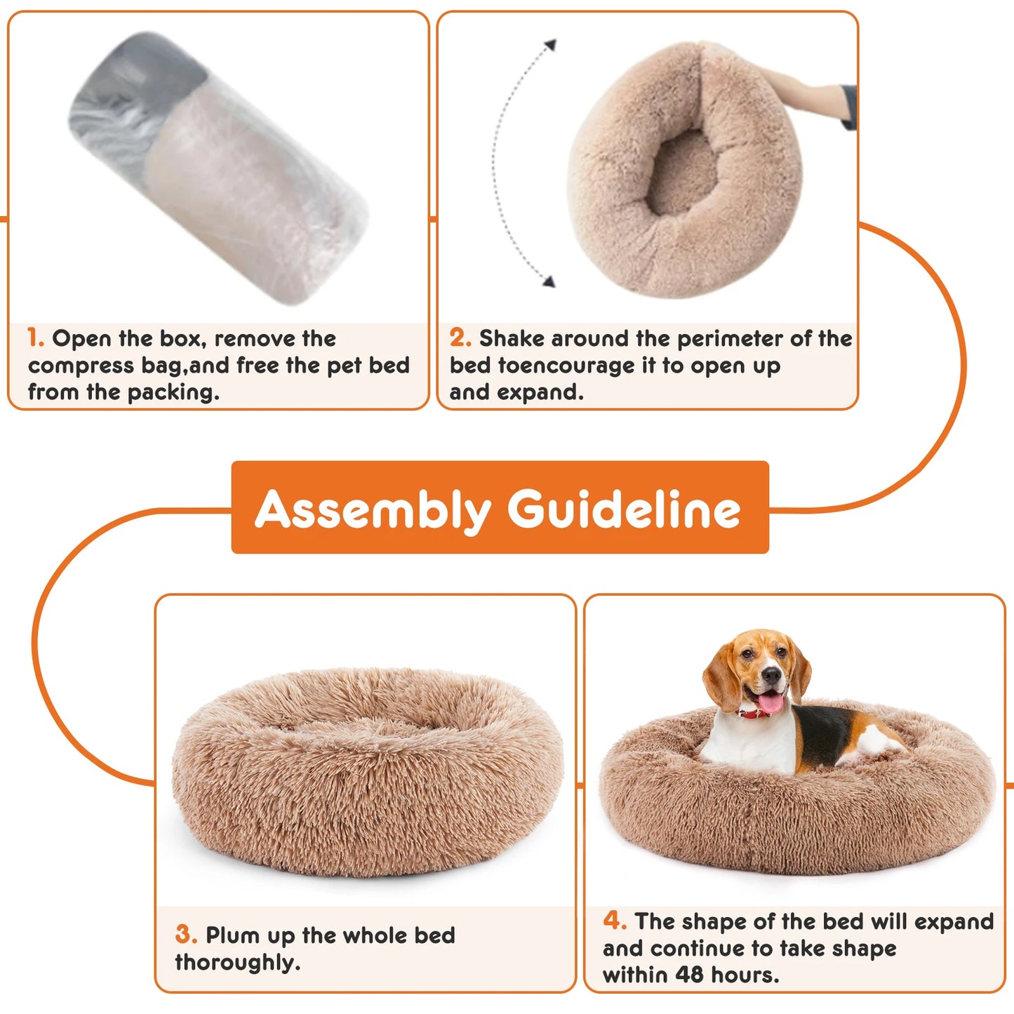 JHK Calming Dog Bed Washable Plush Faux Fur Round Bed