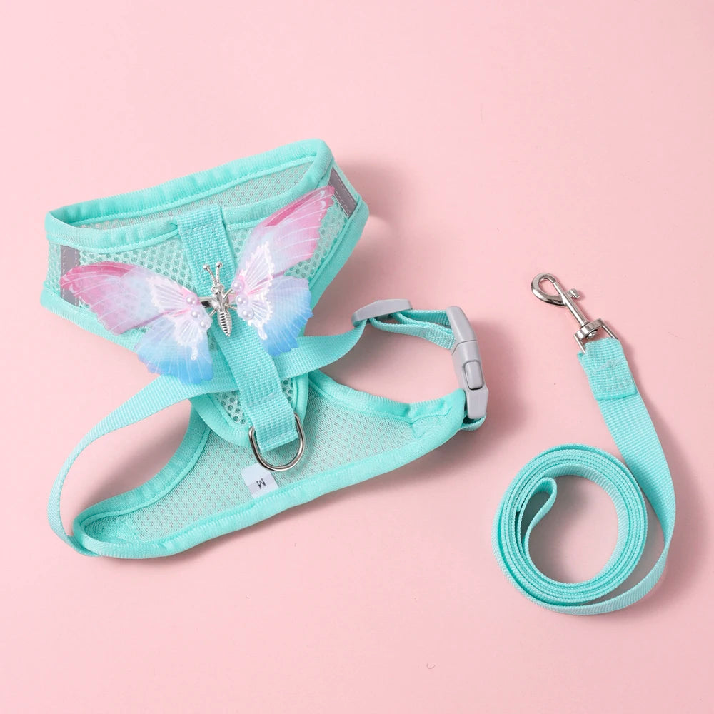 New Breathable Cute Cat Harness Set Butterfly Small Dog Harness Set Walk Outdoors Puppy Chest Vest Leash Accessories