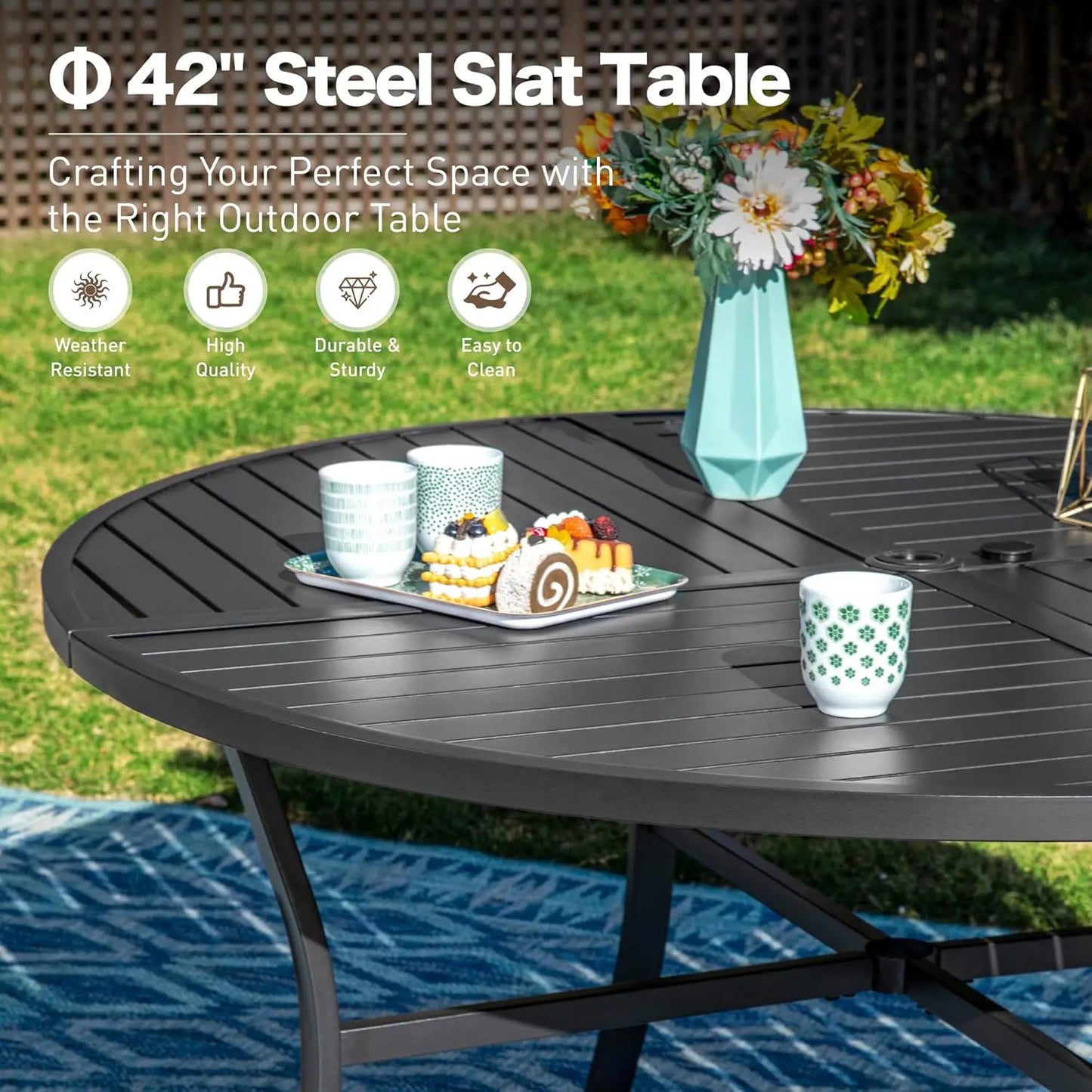 Patio Dining Set For 4 With Woven Rattan Waterproof Cushions