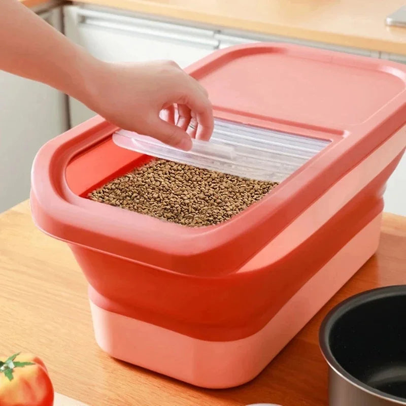 Collapsible Airtight Pet Food Storage Container With Sealed Lid