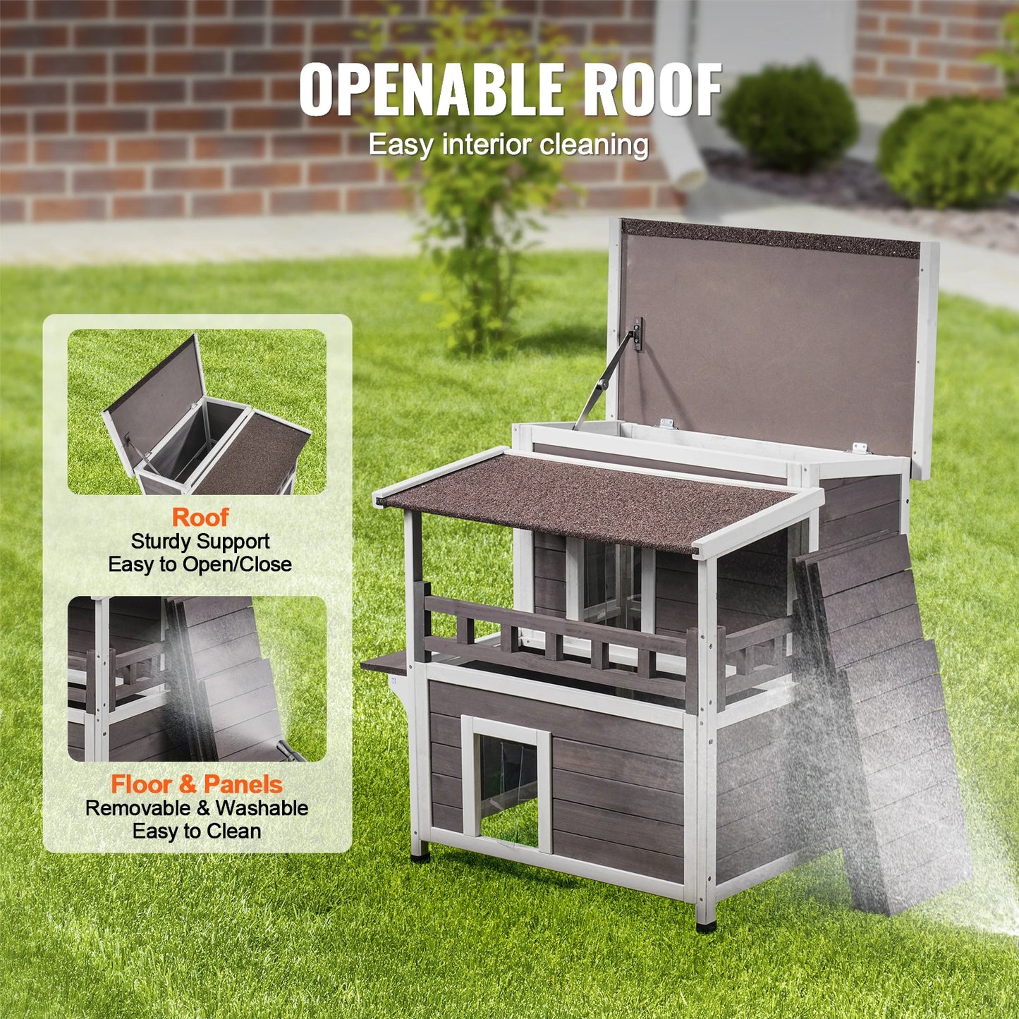 SucceBuy Weatherproof Outdoor Cat House With Balcony