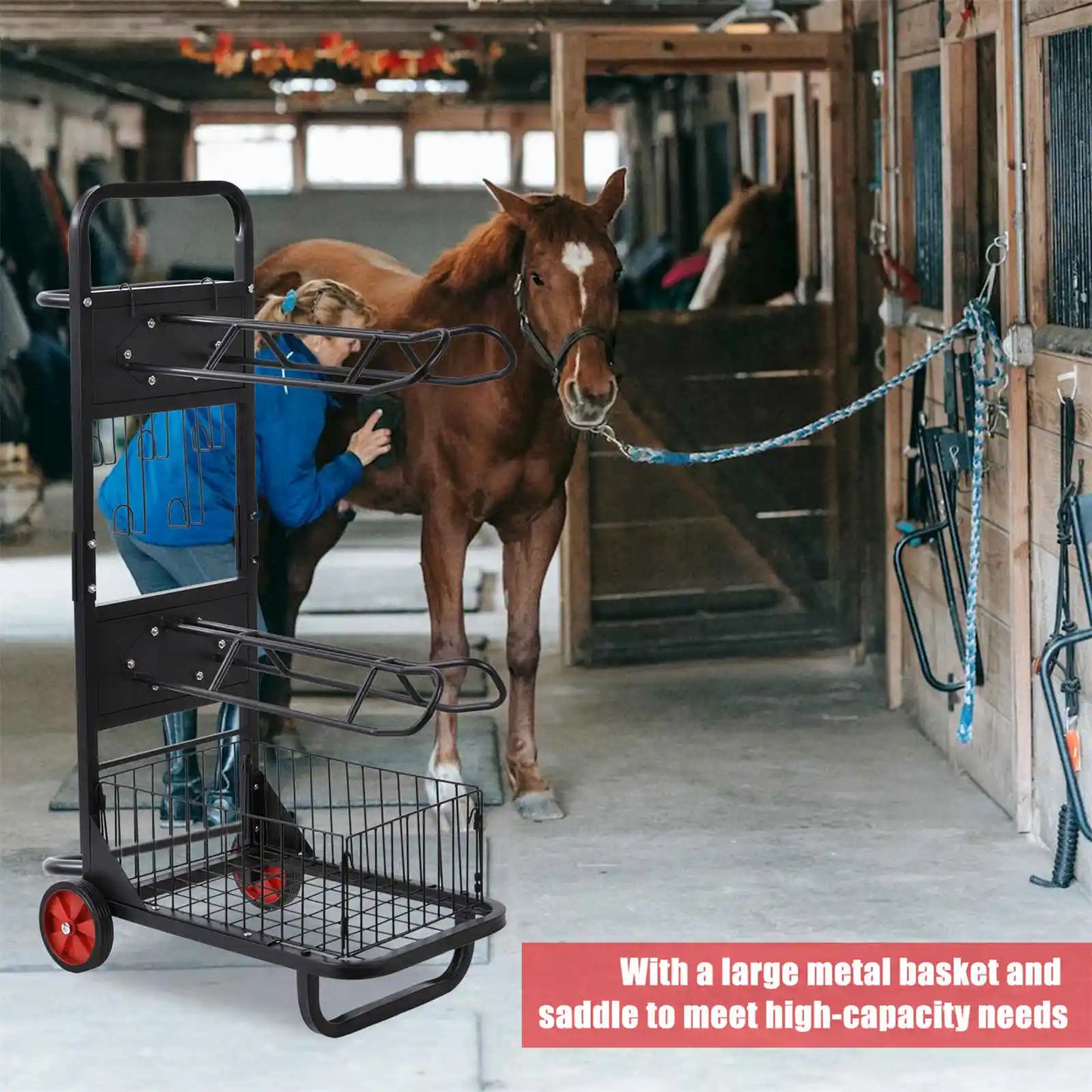 Horse Saddle Rack Cart With Wheels Portable Stable Storage