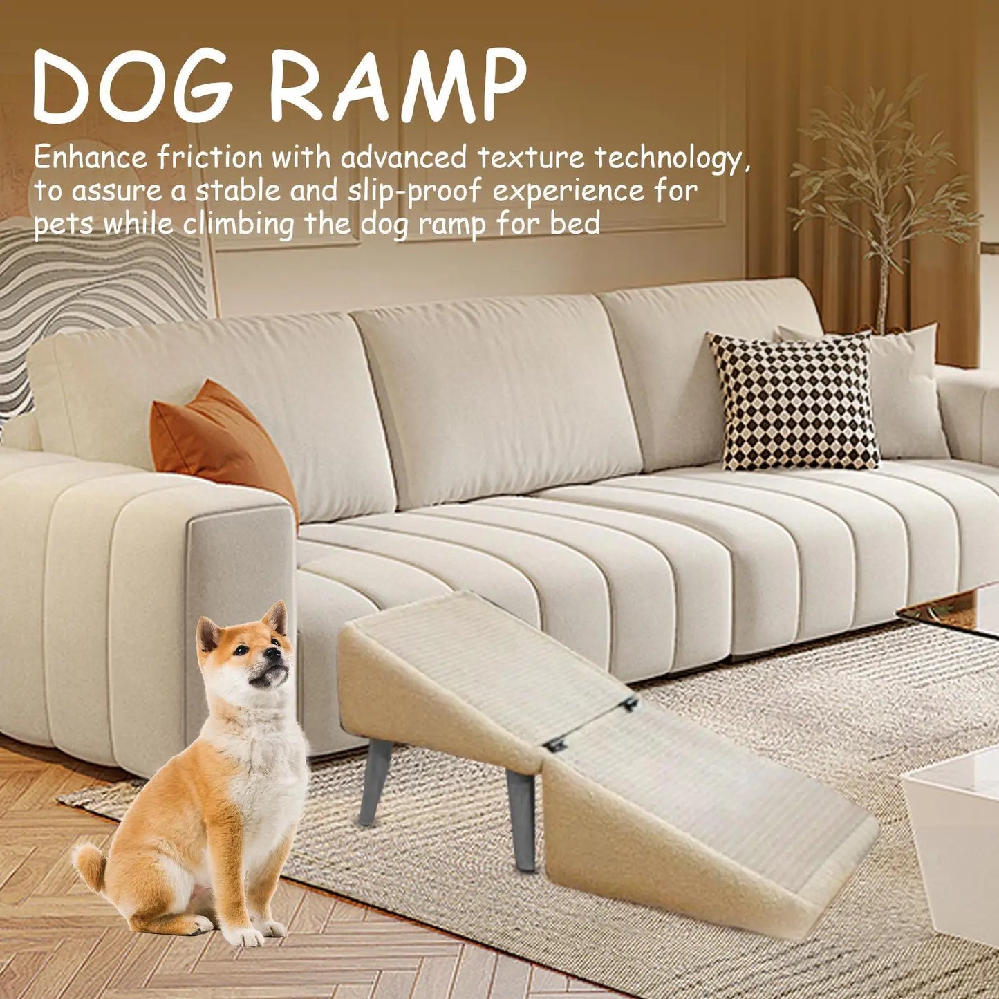 None Foldable Dog Ramp for Bed and Vehicle Stairs Non-Slip