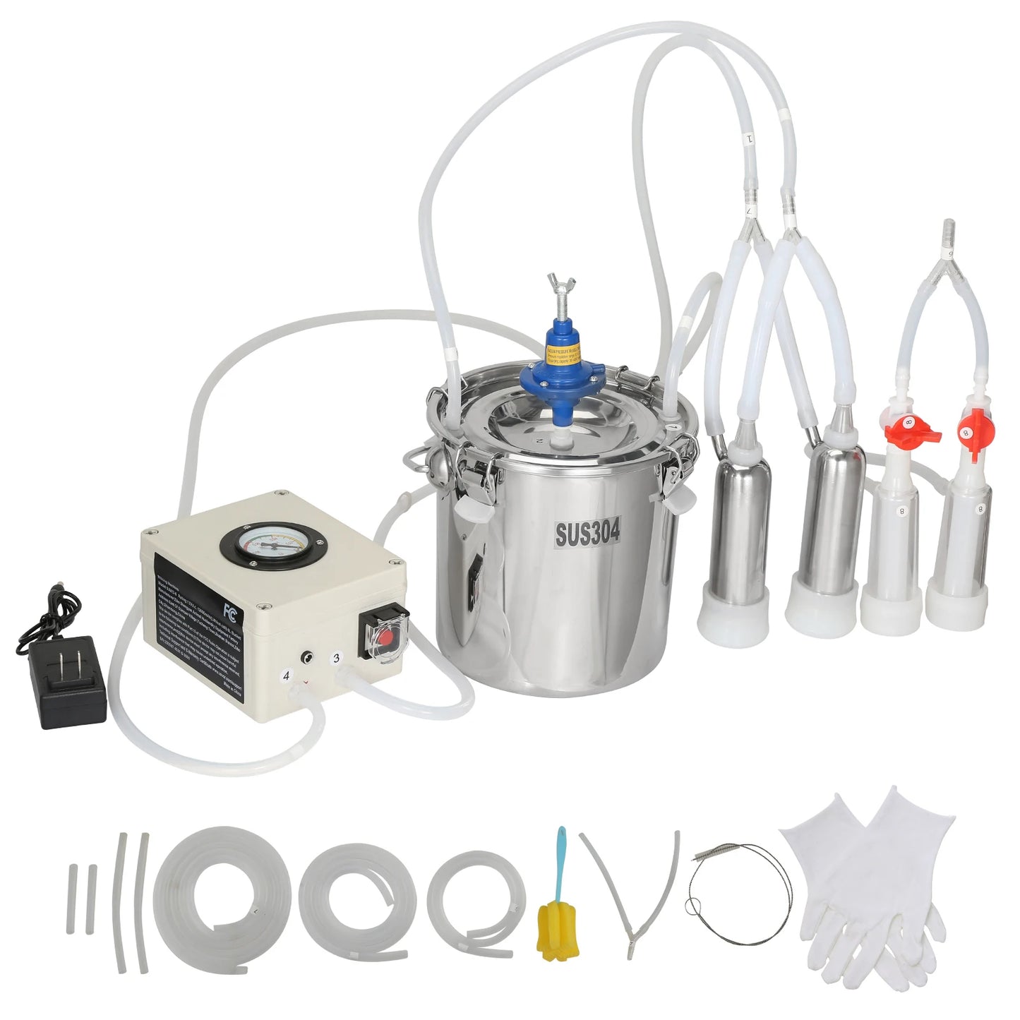 SucceBuy Goat Milking Machine Stainless Steel Bucket Electric Pulsation
