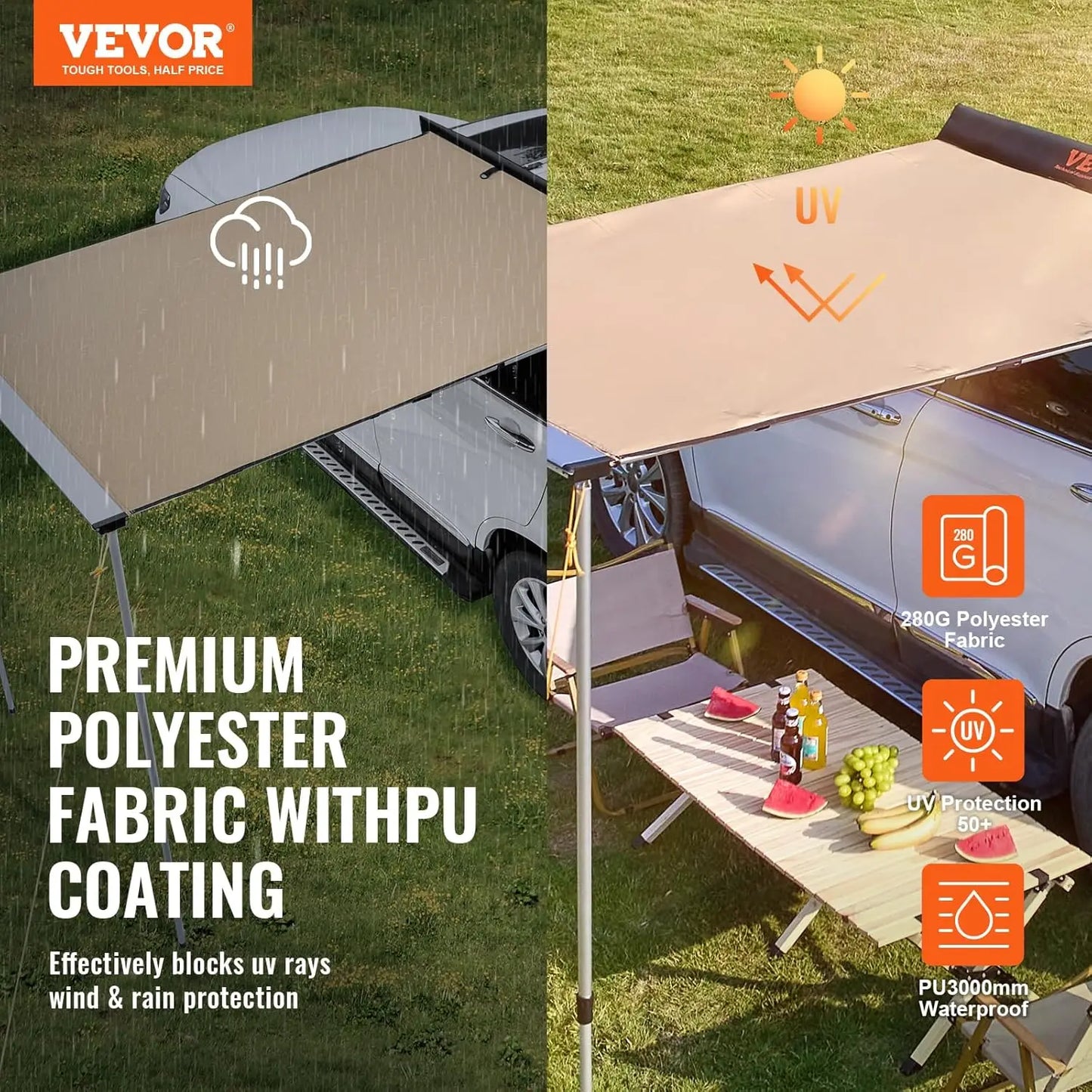 Retractable SUV Awning With UV50 Plus Waterproof Storage Easy Setup