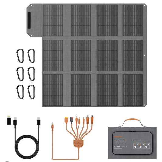 MHPOWOS 120W / 40W Portable Solar Panel, 19V ETFE Foldable Solar Charger for Power Station,QC3.0 USB-A &Type-C Output for Phones