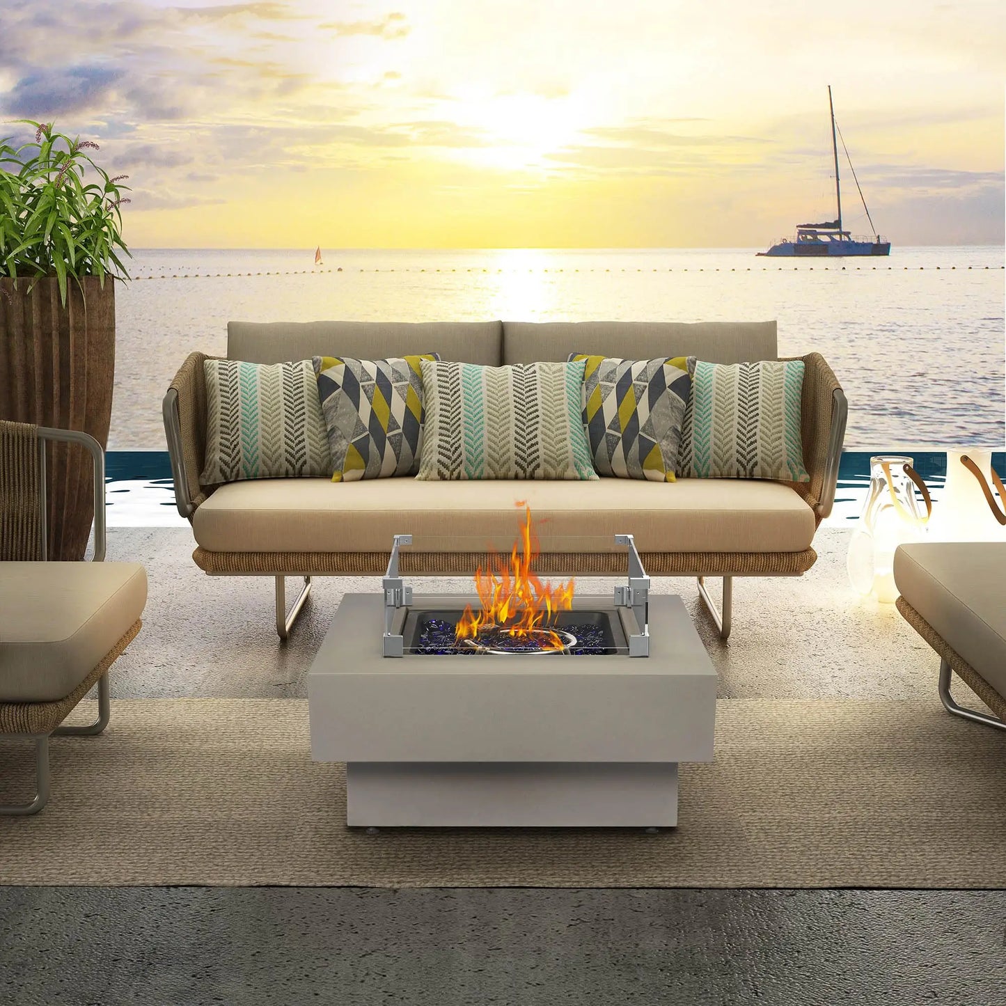 Outdoor Gas Fire Pit Table For Patio With Lid Cover
