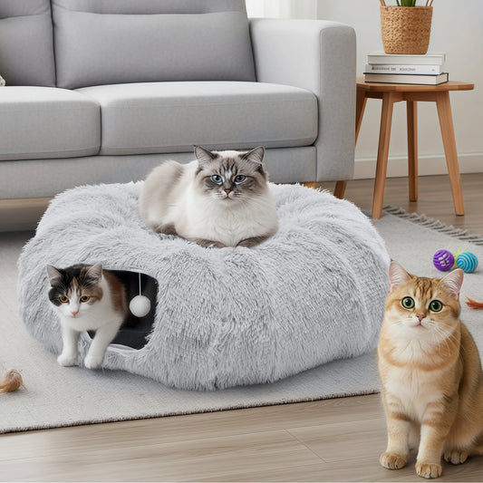 JHK Cat Tunnel Bed Plush Washable Indoor Playground