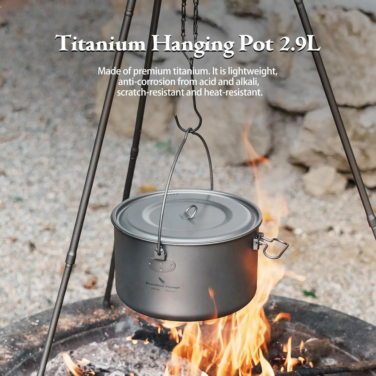 Ultralight Portable Hanging Pot for Outdoor Camping Backpacking Hiking - Camp Kitchen Cookware with Multiple Sizes 1300ML/1950ML