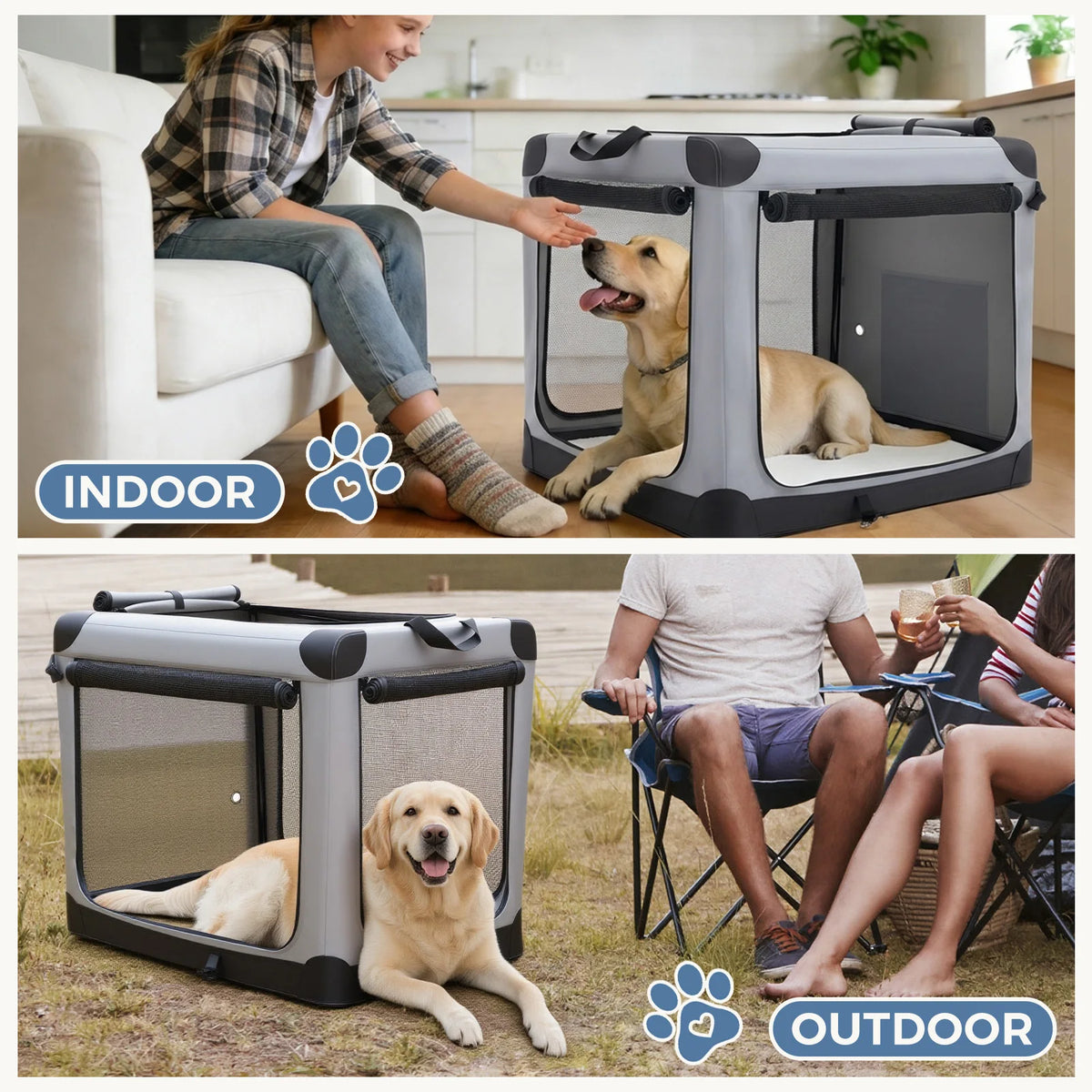 JHK Portable Foldable Dog Crate With Three Doors Pet Kennel