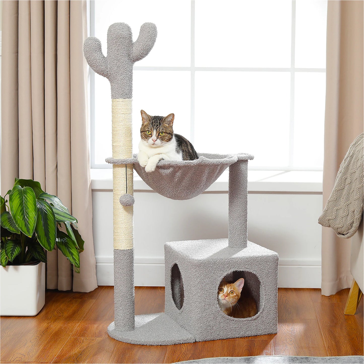 PEQULTI Cactus Cat Tree Indoor Cat Tower With Condo Hammock