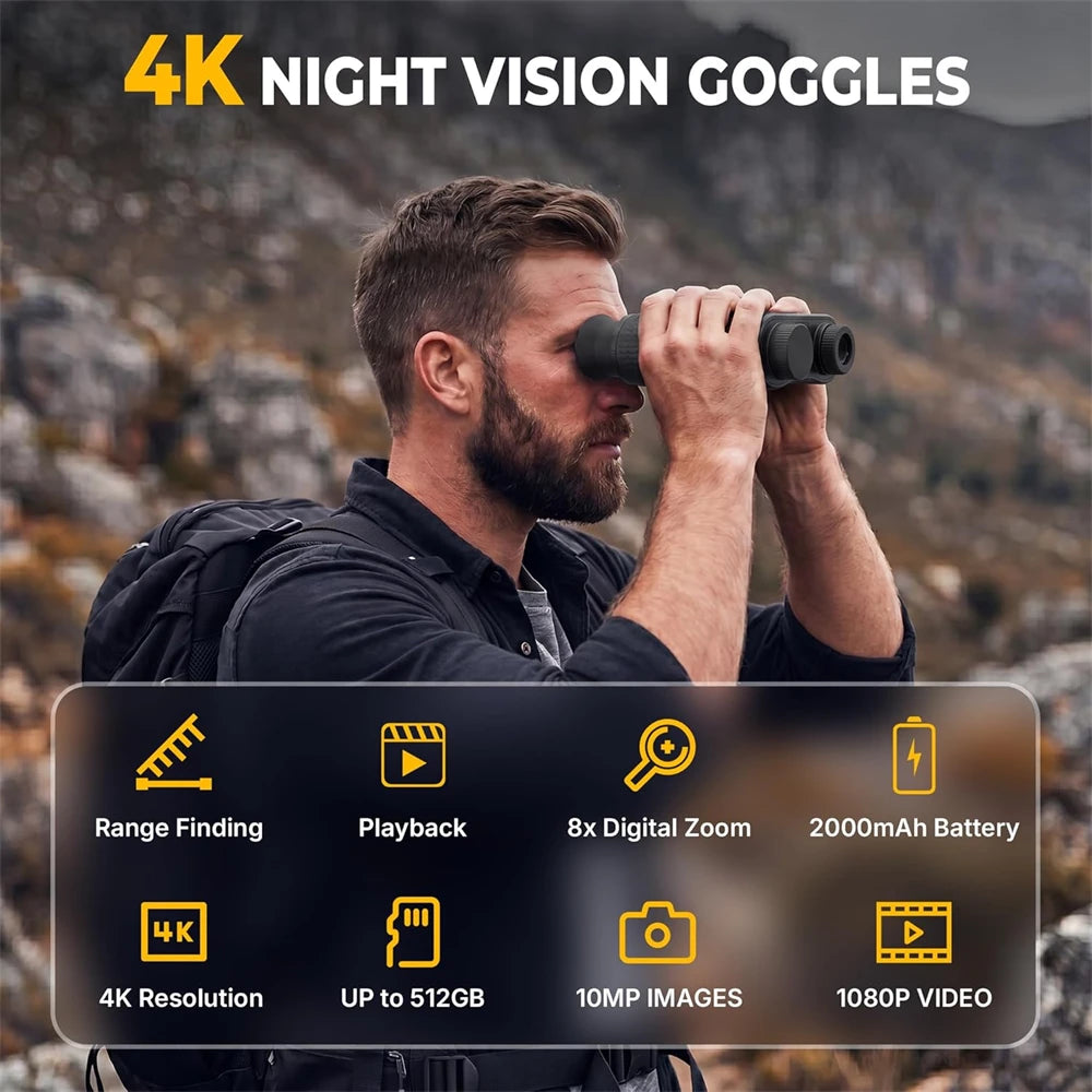 Infrared 4K Night Vision Binoculars Goggles Telescope for Hunting 8X Digital Zoom 300M Full Darkness Take Photos,Record Videos