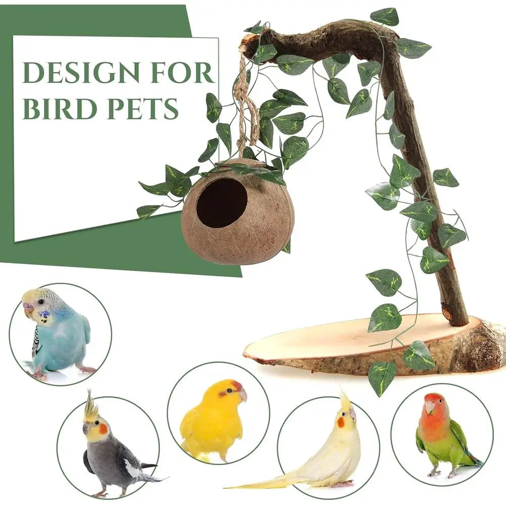 3 Pcs Coconut Bird Nest Hut Hanging Bird House Coconut Hide with 6.9 Feet Fake Vines Coconut Fiber Shell Small Bird Cage Accesso
