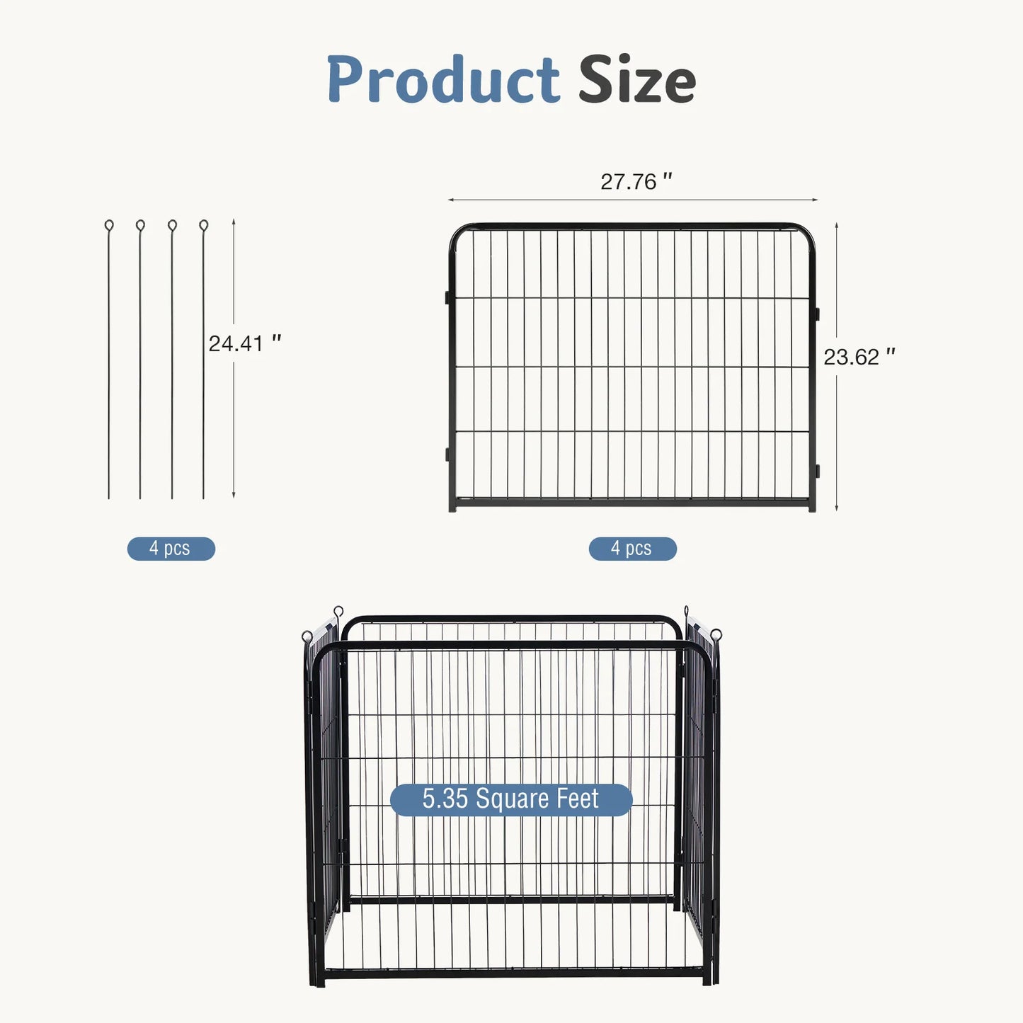 JHK Foldable Metal Dog Playpen For Indoor Outdoor Use