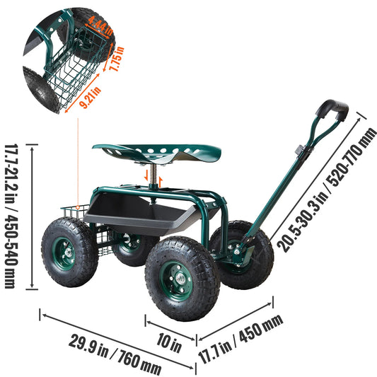 SucceBuy Garden Cart Rolling Workseat with Wheels 360 Degree Swivel