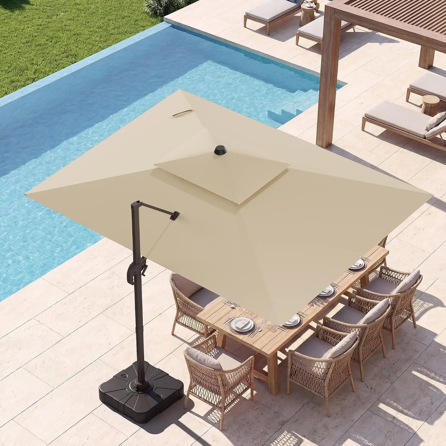 9'x12' Heavy Duty Double Top Rectangular 360° Rotatable Offset Cantilever Patio Umbrella, Customized