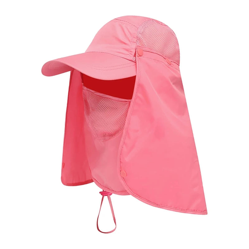 Men Summer Sun Hat Fishing Cap Women Neck Face Sunscreen Flap UV Protector Quick-Drying Removable Face Mask Ear Neck Cover Caps