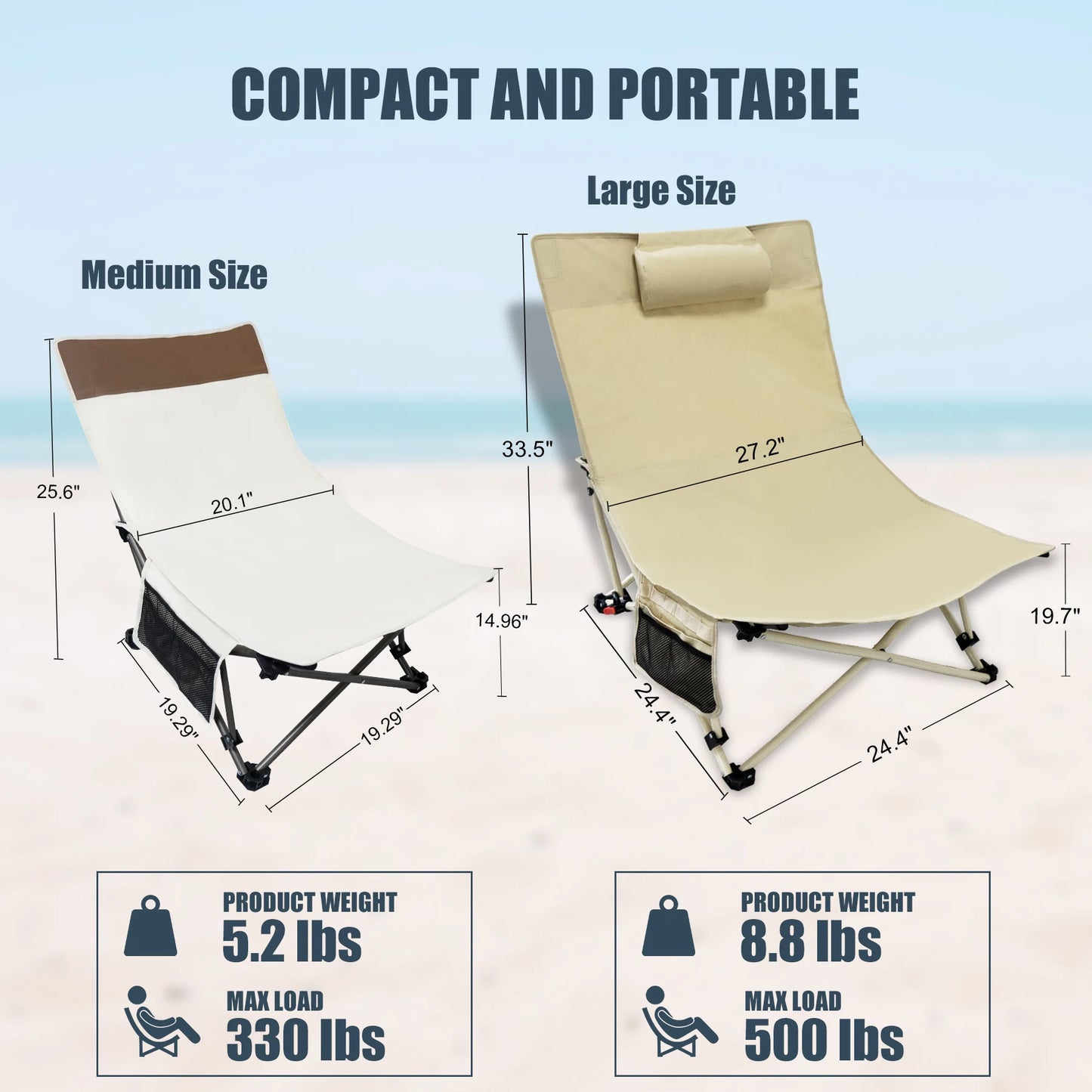 Backpack Beach Chairs 2 Pack With Adjustable Backrest And Pocket