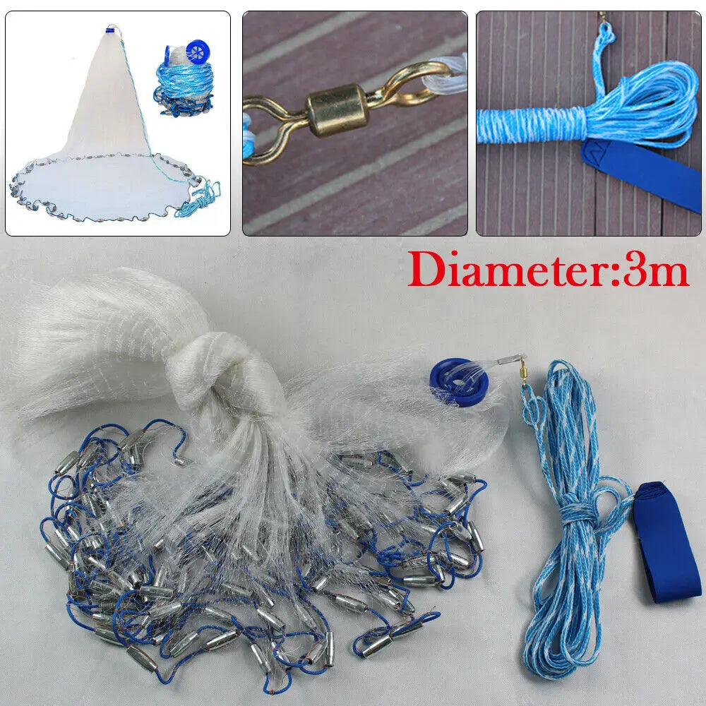 Bymaocar Hand Throw Fishing Cast Net For Bait Fish Trap