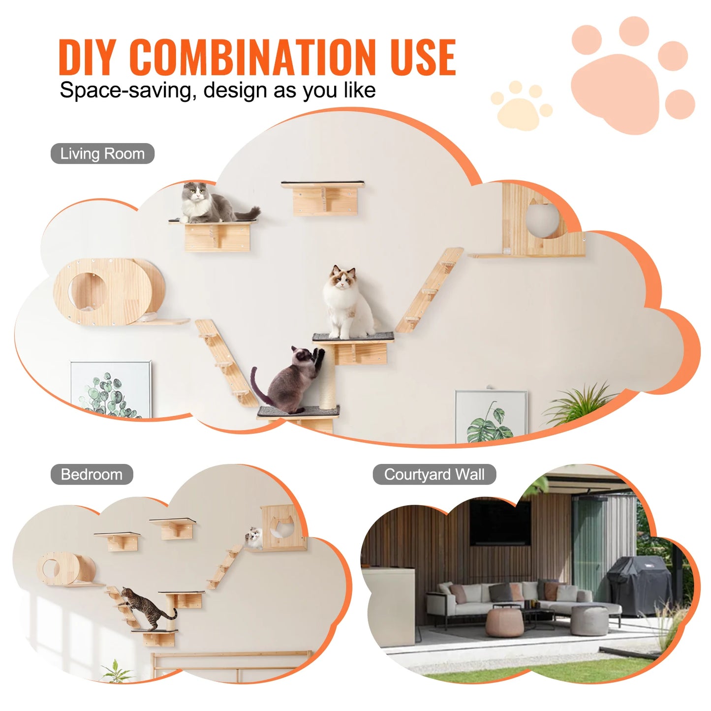 SucceBuy Wall Mounted Cat Shelves Jumping Boards Hammocks Cat Tree