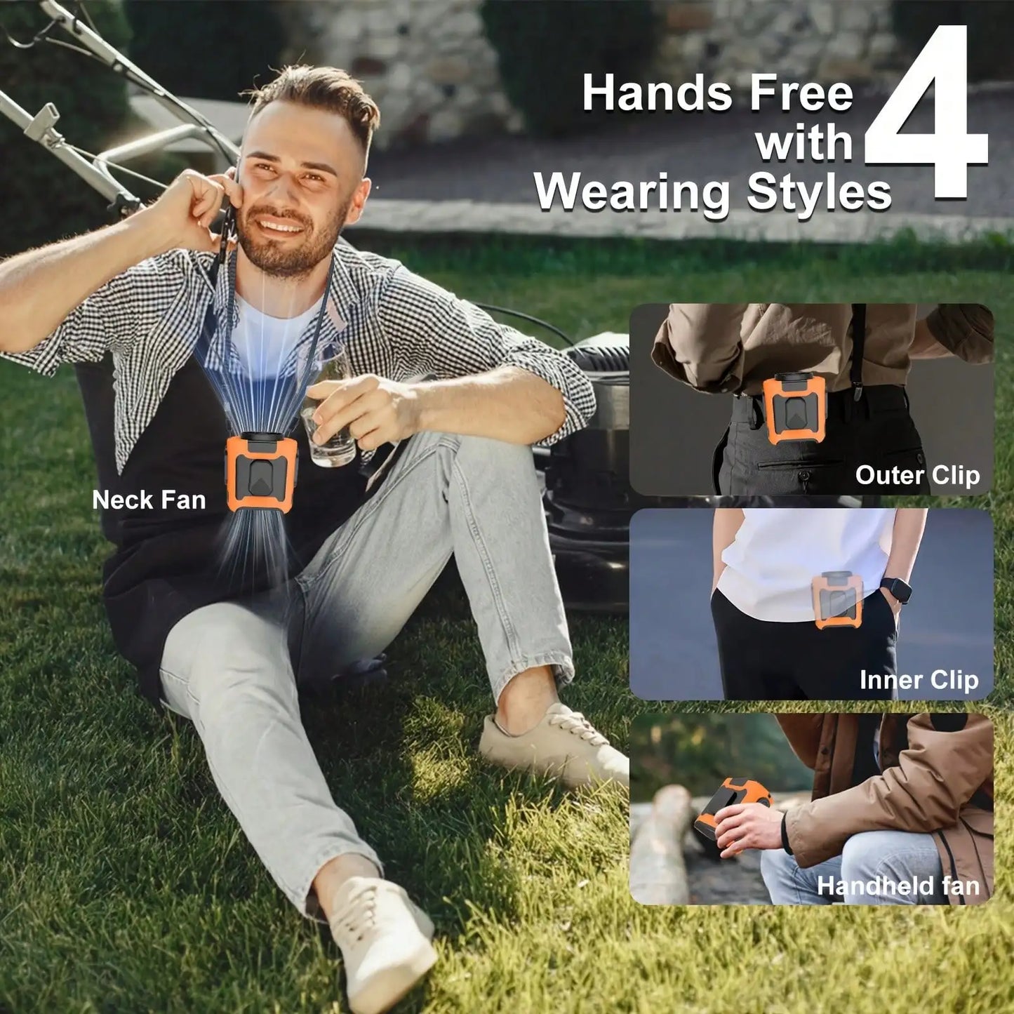 Portable Neck Fan With 10000mAh Battery Dual Clips And Flashlight