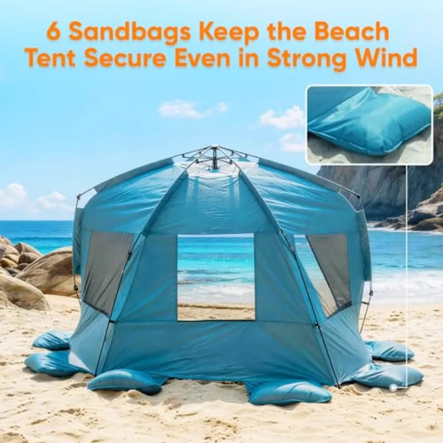 Pop Up Beach Tent Shelter With Attached Pole UPF 50