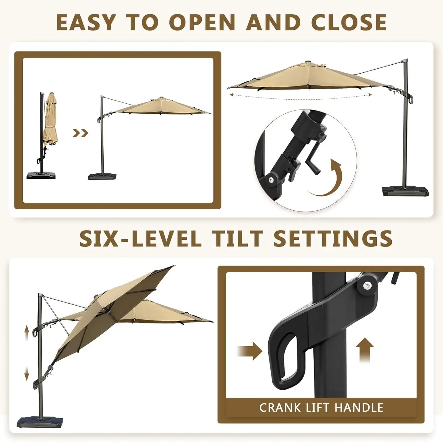 10FT Offset Cantilever Umbrella with 360° Rotation & Tilt UV 50+ 8 Ribs for Backyard Garden Deck Pool, Custom