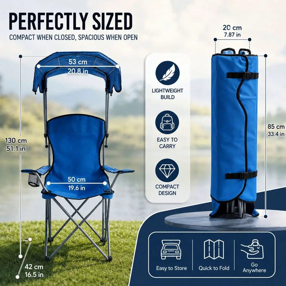 Portable Folding Camping Chair With Canopy Shade For Outdoors