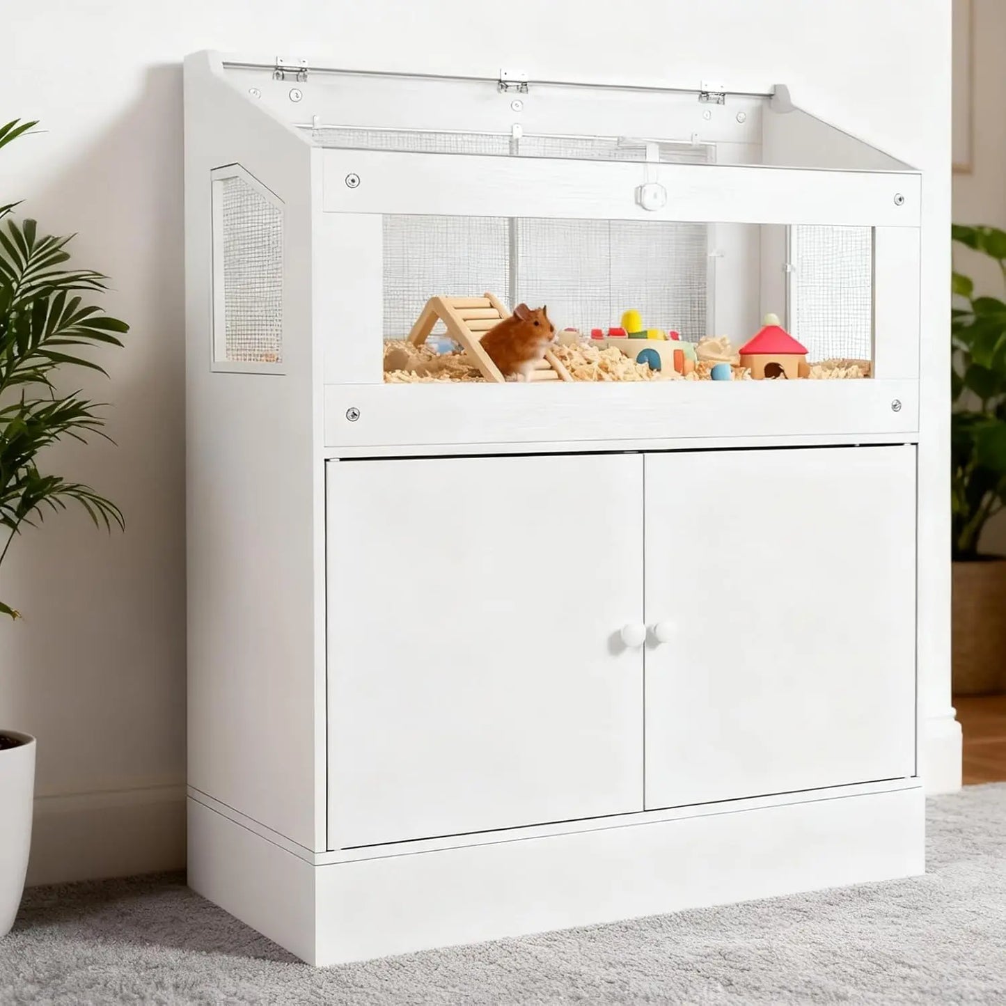HiMISS Hamster Cage With Storage Cabinet And Acrylic Panels