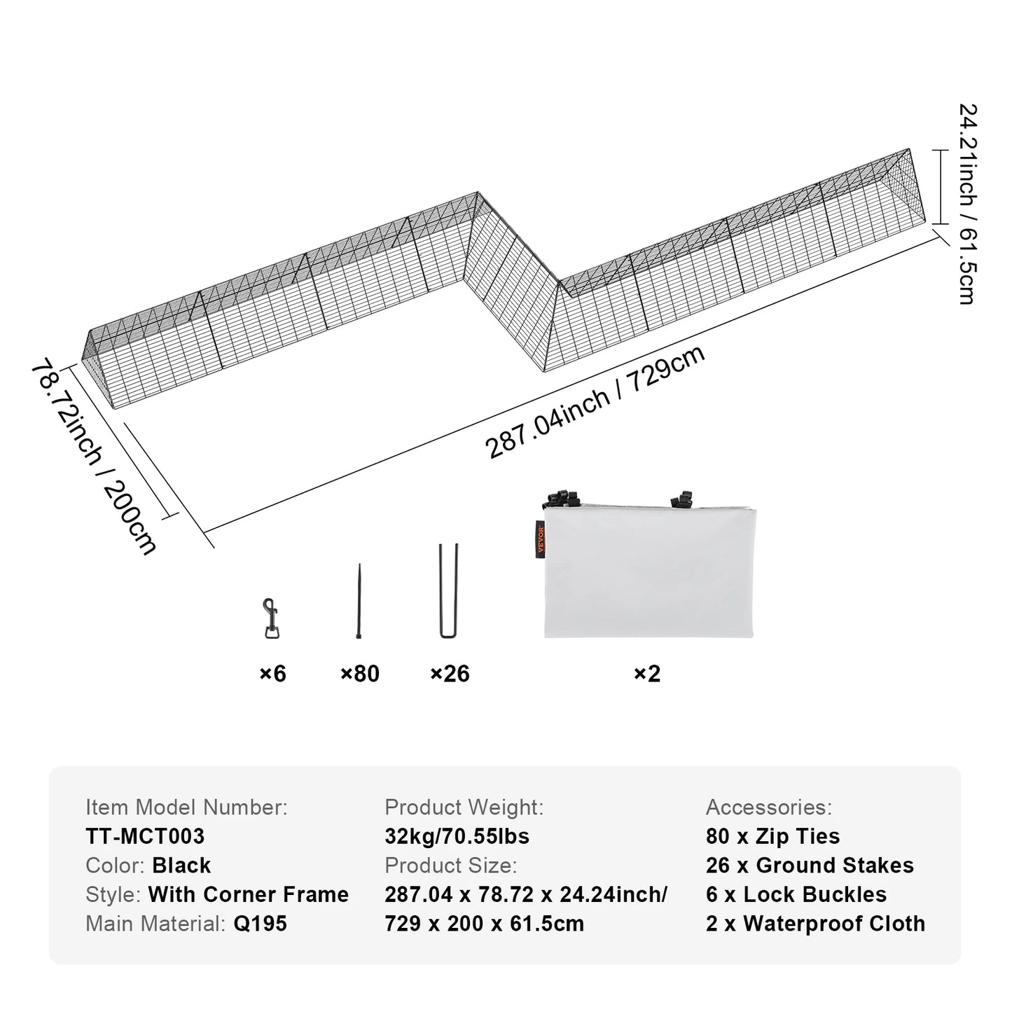 SucceBuy Chicken Tunnels For Yard With Corner Frame Portable