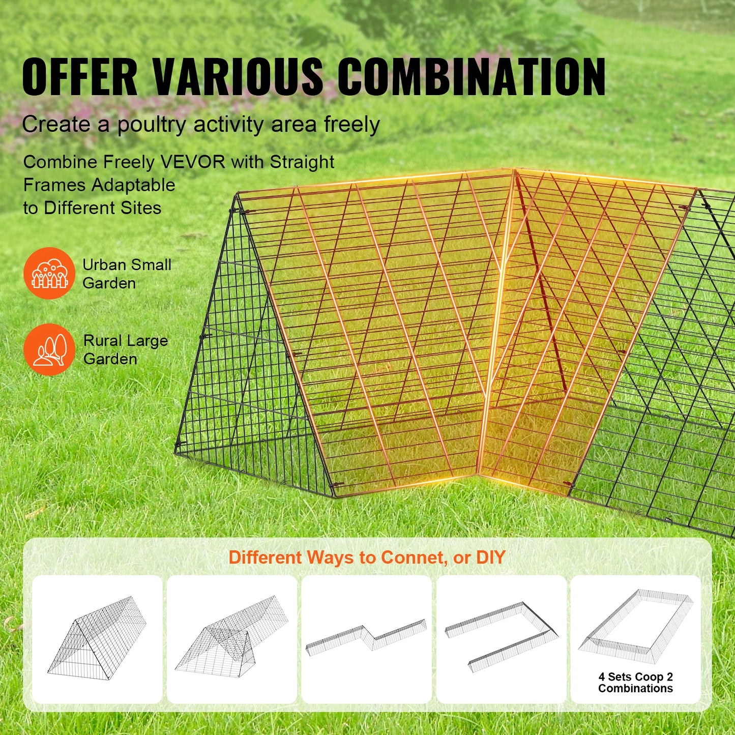 SucceBuy Chicken Tunnels For Yard With Corner Frame Portable