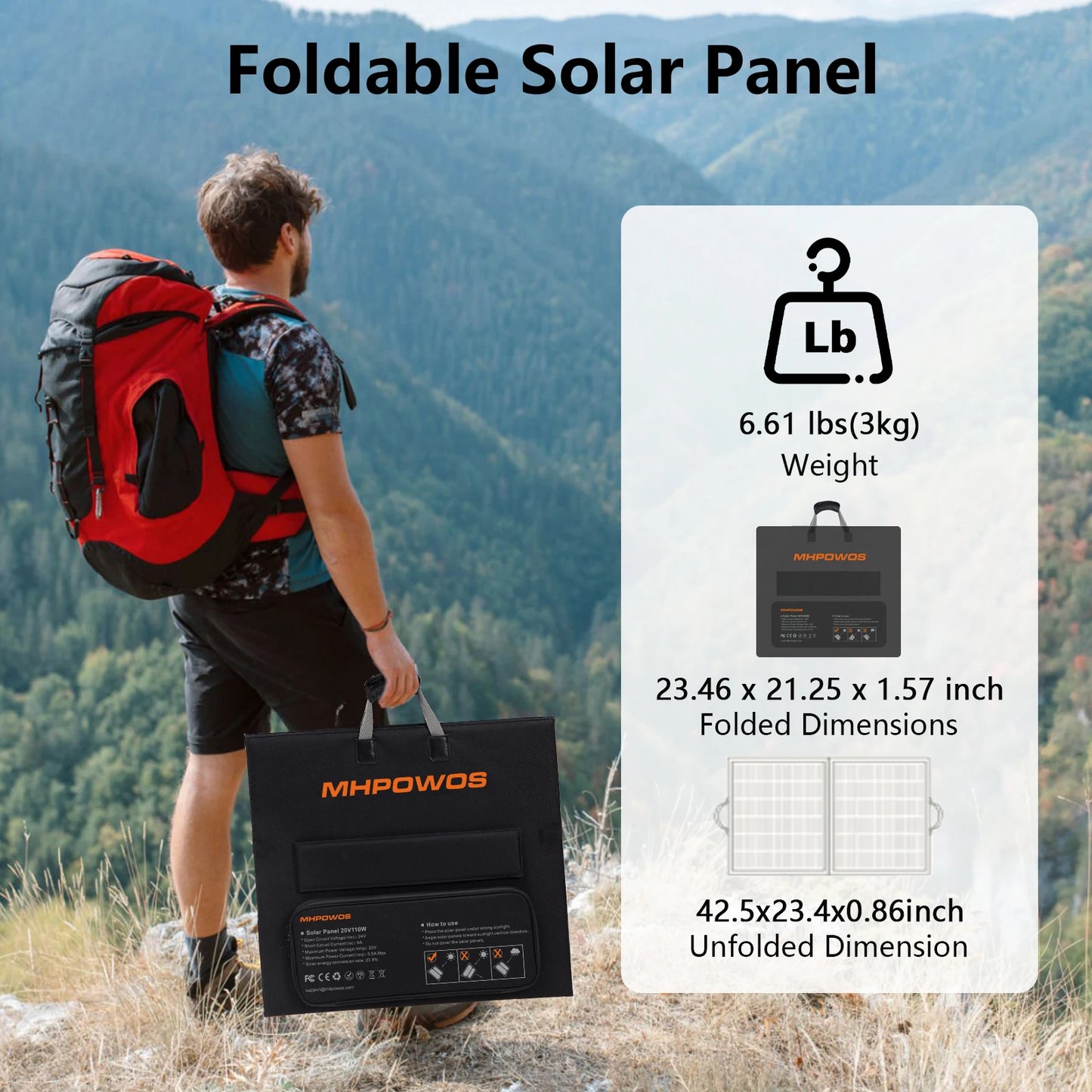 MHPOWOS 110W Portable Solar Panel Foldable Charger For Power Station And RV