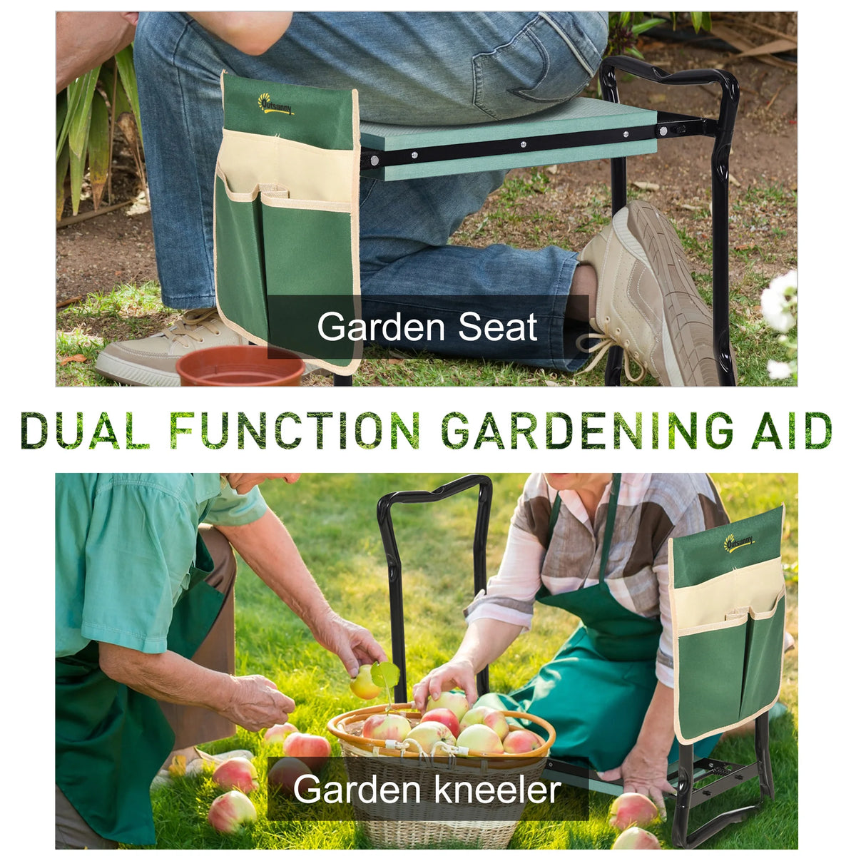 Folding Garden Kneeler Stool Bench Thick Knneling Pad with Large Tool Pouch