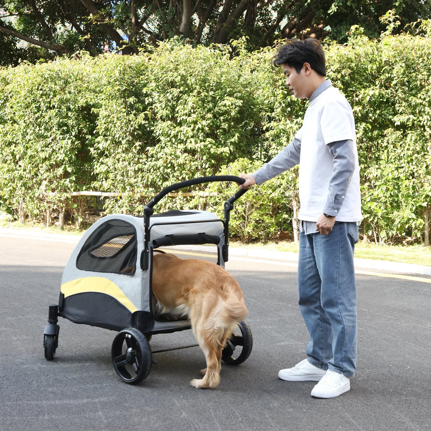 Foldable Portable Dog Stroller For Large Dogs With Breathable Carrier
