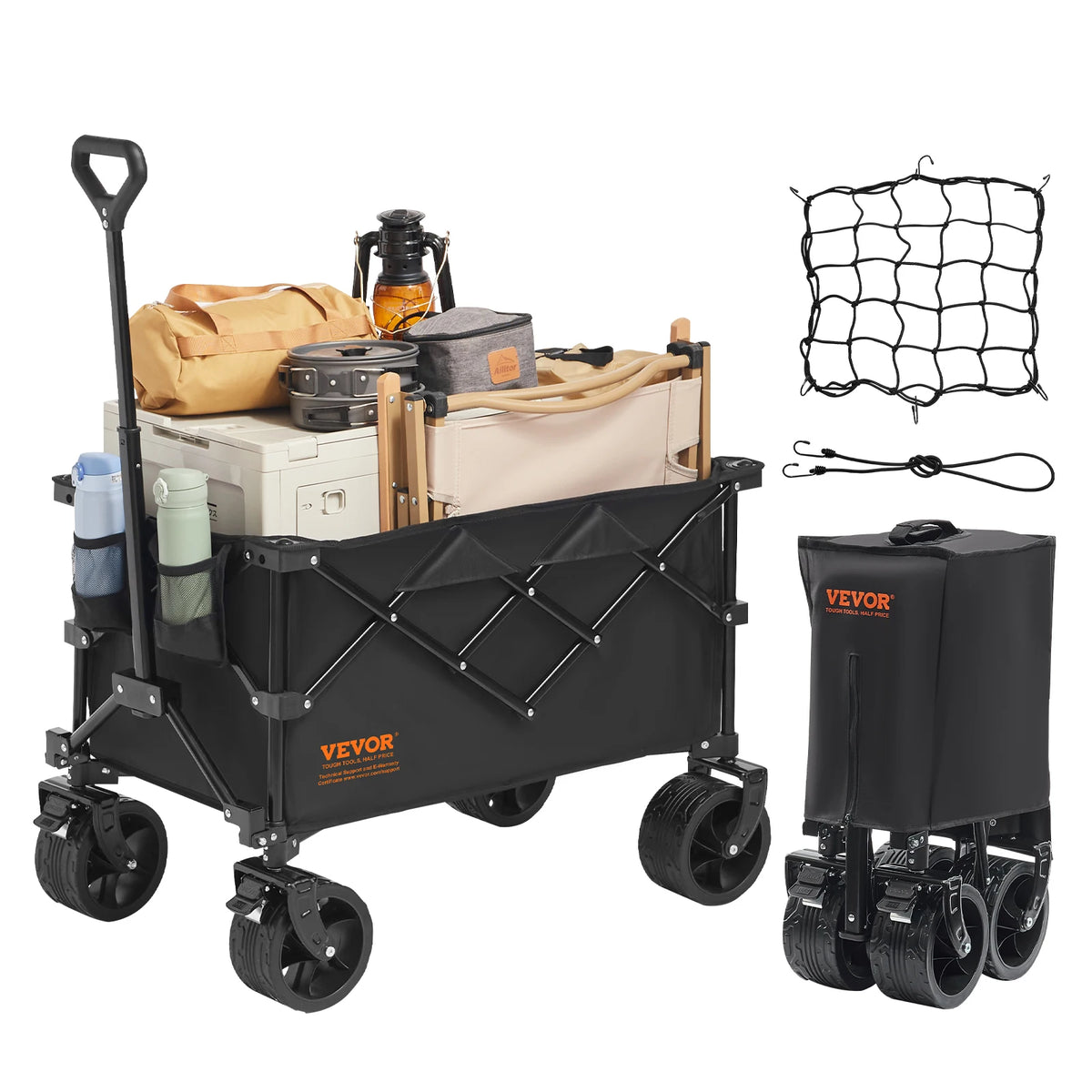 SucceBuy Collapsible All-Terrain Wagon With Drink Holders