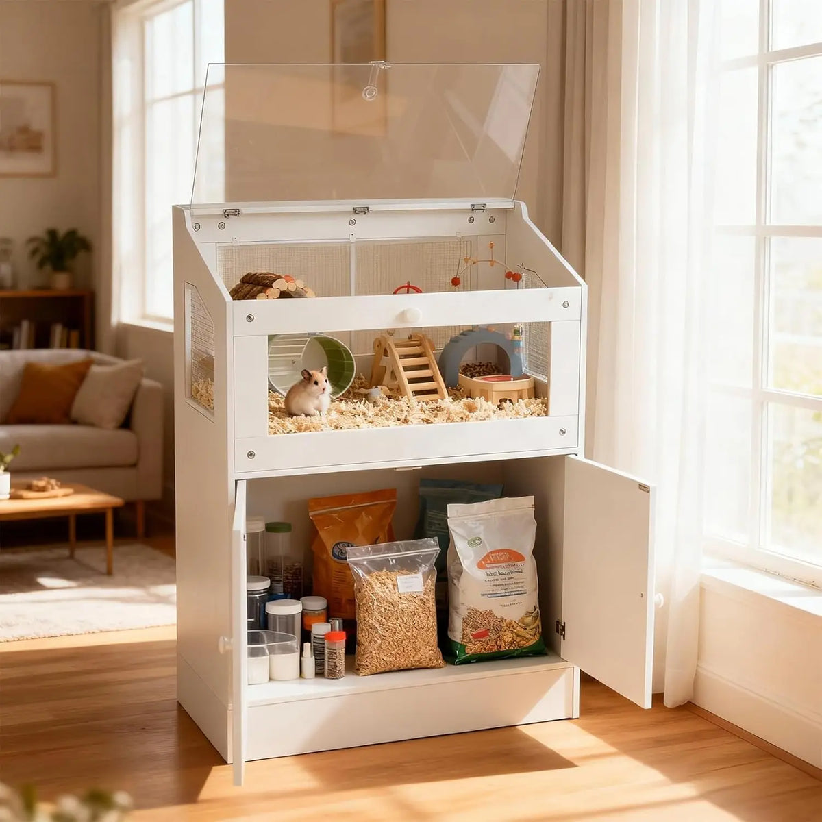 HiMISS Acrylic Small Animal Cage With Storage Cabinet And Ventilation