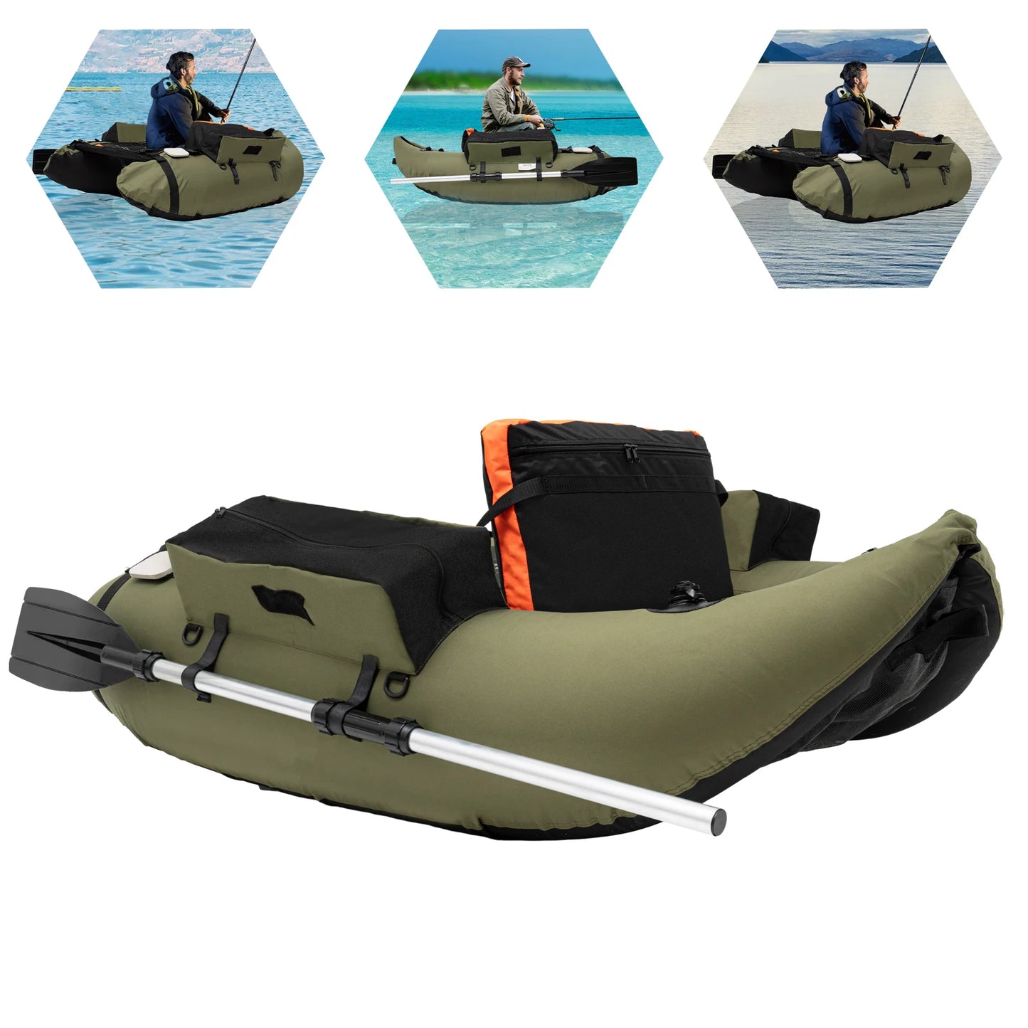 Inflatable Fishing Boat 1-Person Portable Lightweight Dinghy with Oars Pump Carry Bag for Lake River Kayak Rafting Float Tube