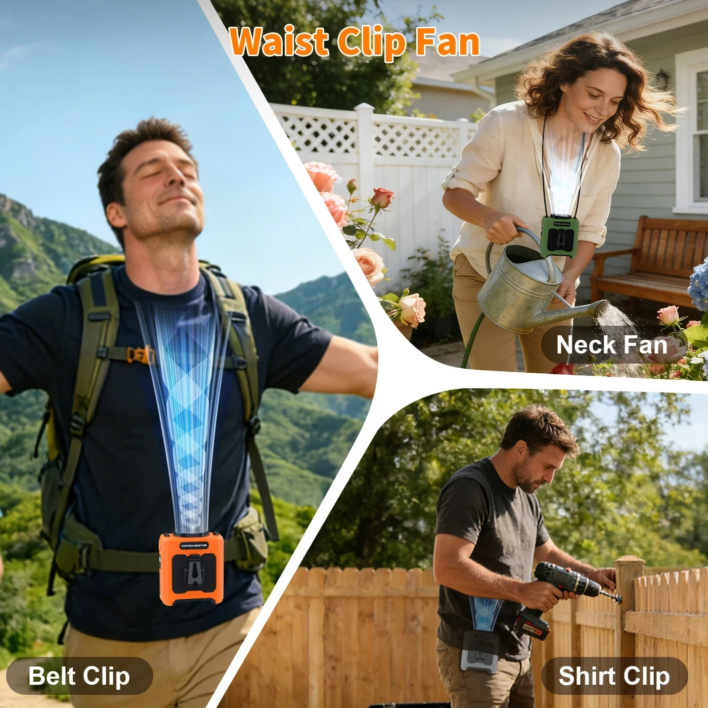 Waist Clip Fan Portable USB Rechargeable Cooling Fan Low Noise