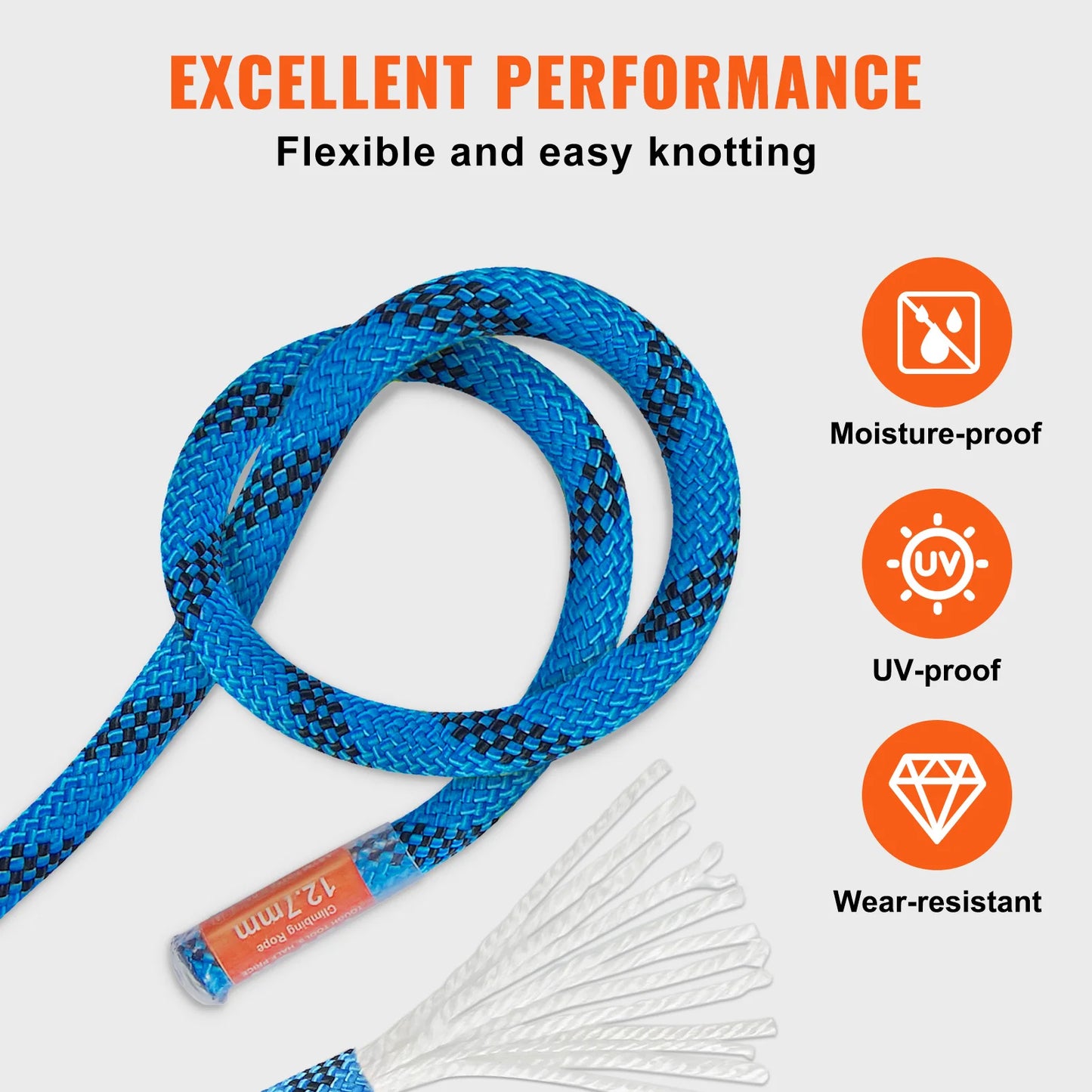 VEVOR Static Climbing Rope 30kN With Steel Snap Hooks