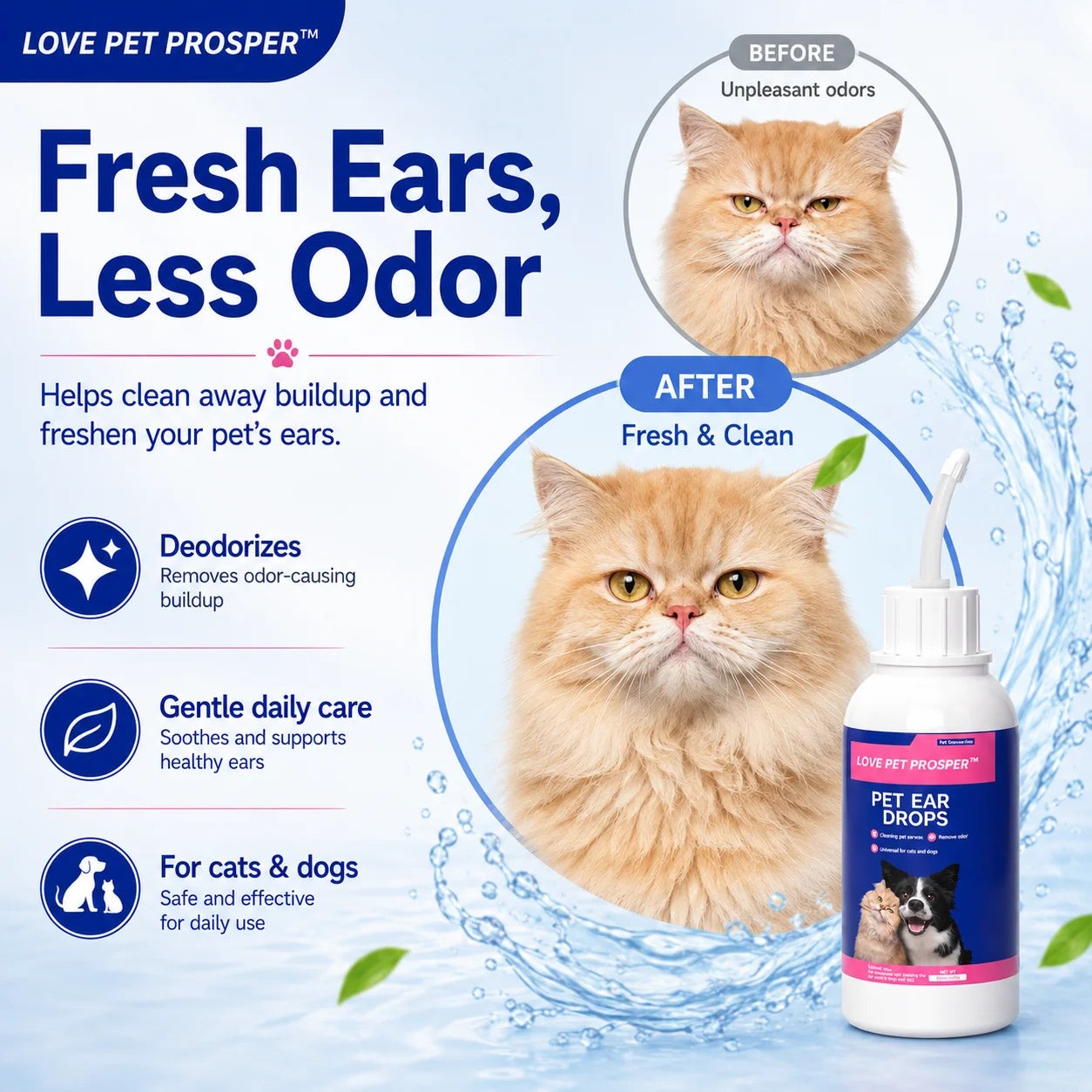 Gentle Pet Ear Drops For Dogs And Cats Cleaner Solution