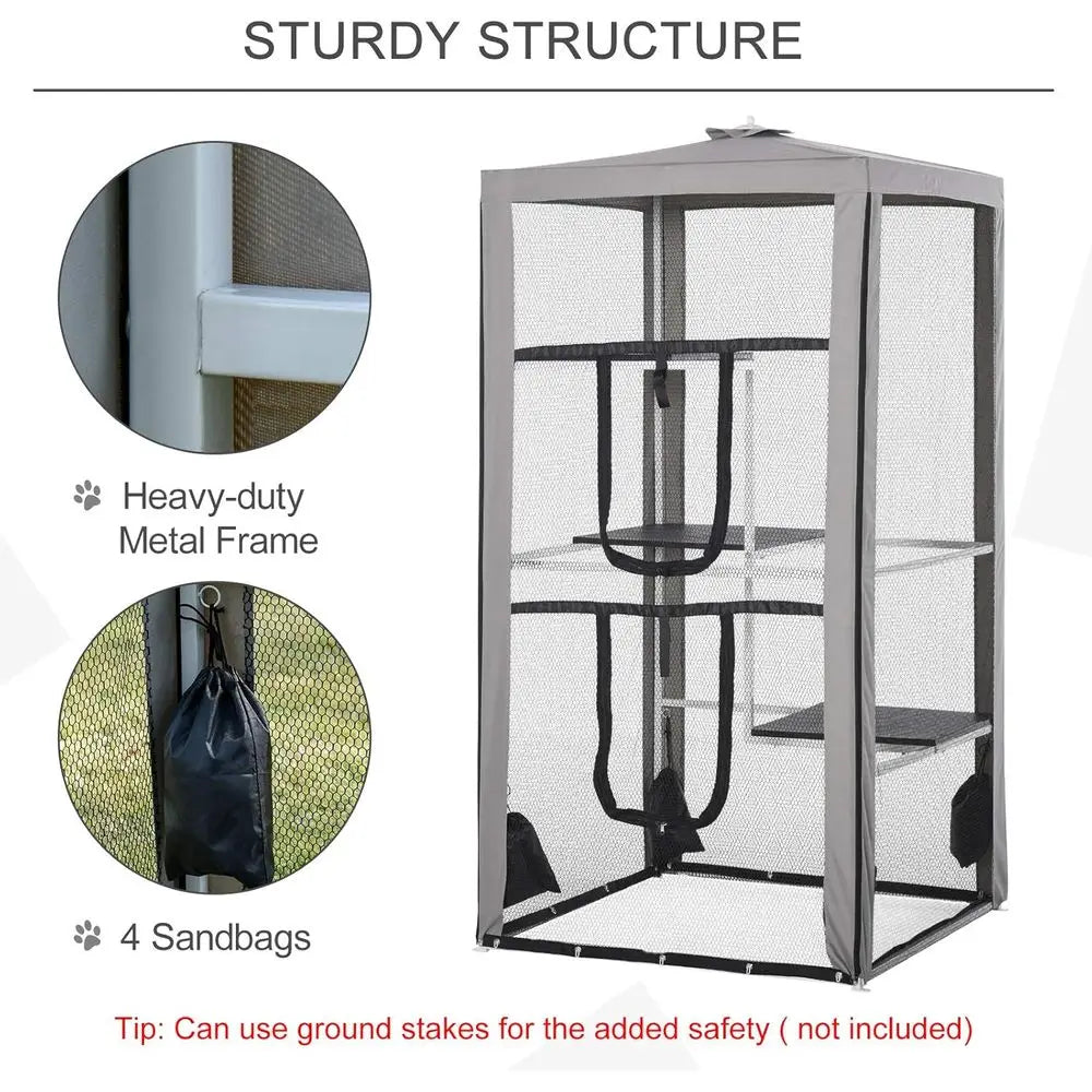 Outdoor Cat House Enclosure With Three Platforms And Steel Frame