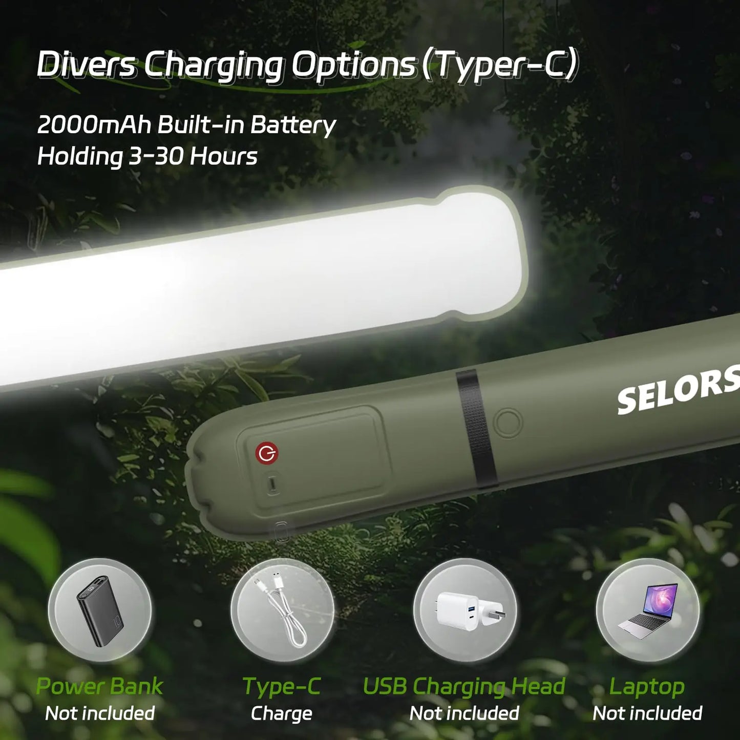 Selorss 2000mAh Portable Camping Light Waterproof Tent Lamp Spotlight