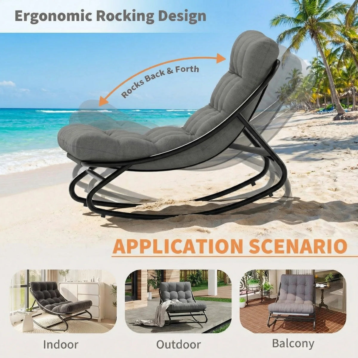 Oversized Outdoor Patio Rocking Chair – Heavy Duty Metal Frame, Thick Cushions, Comfy Recliner, 400/450 LBS Capacity – Relaxing Garden, Porch, Balcony, Backyard & Indoor Lounge Seating