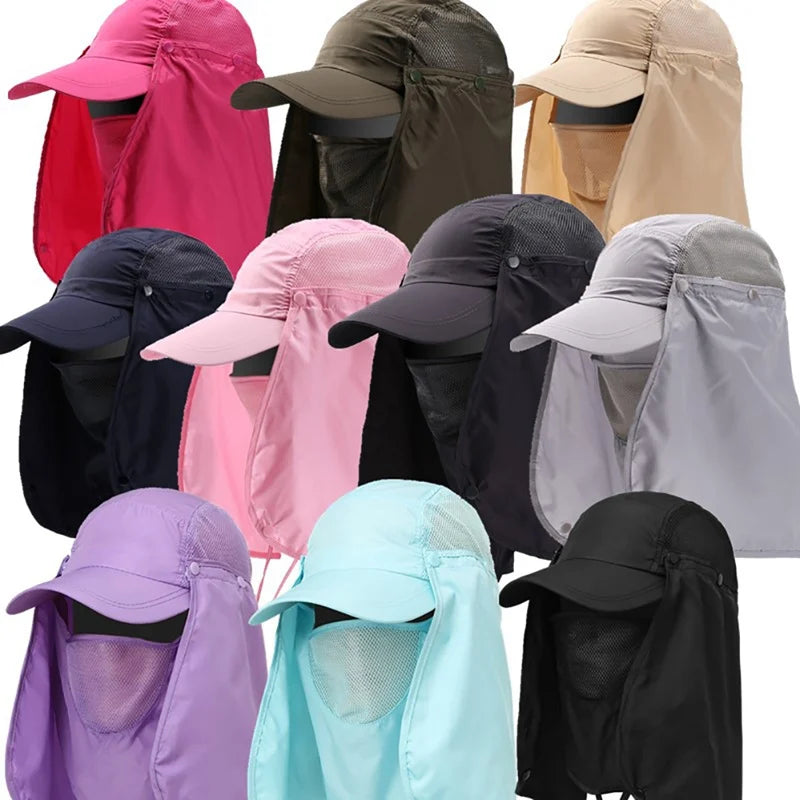 Men Summer Sun Hat Fishing Cap Women Neck Face Sunscreen Flap UV Protector Quick-Drying Removable Face Mask Ear Neck Cover Caps