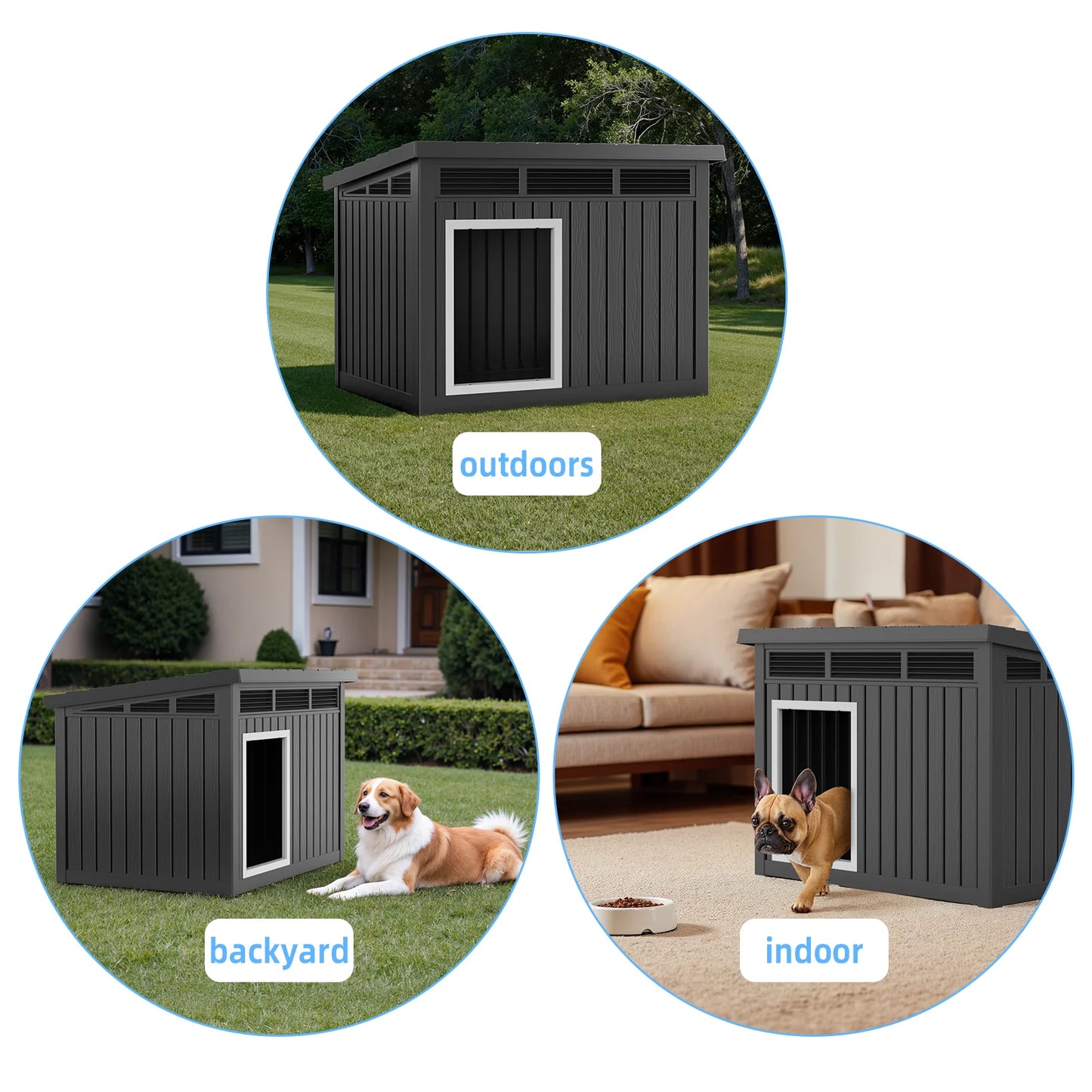 Resin Outdoor Waterproof Insulated Dog House With Slanted Roof And Hydraulic Rod