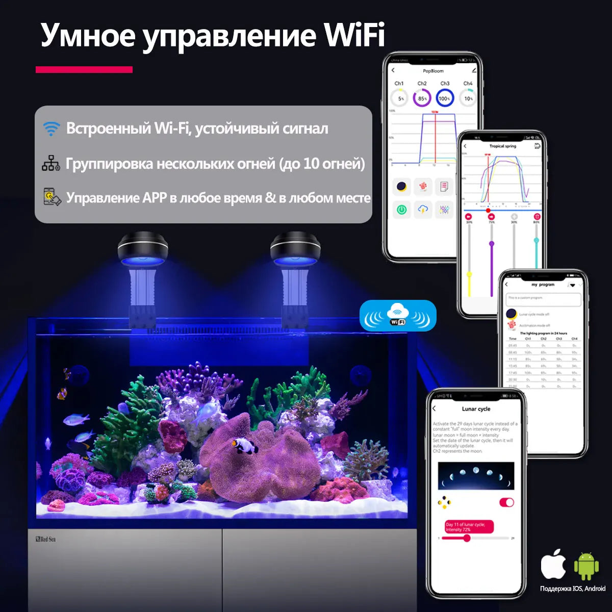 PopBloom Marine Aquarium LED Light 60W/100W For Reef Tanks